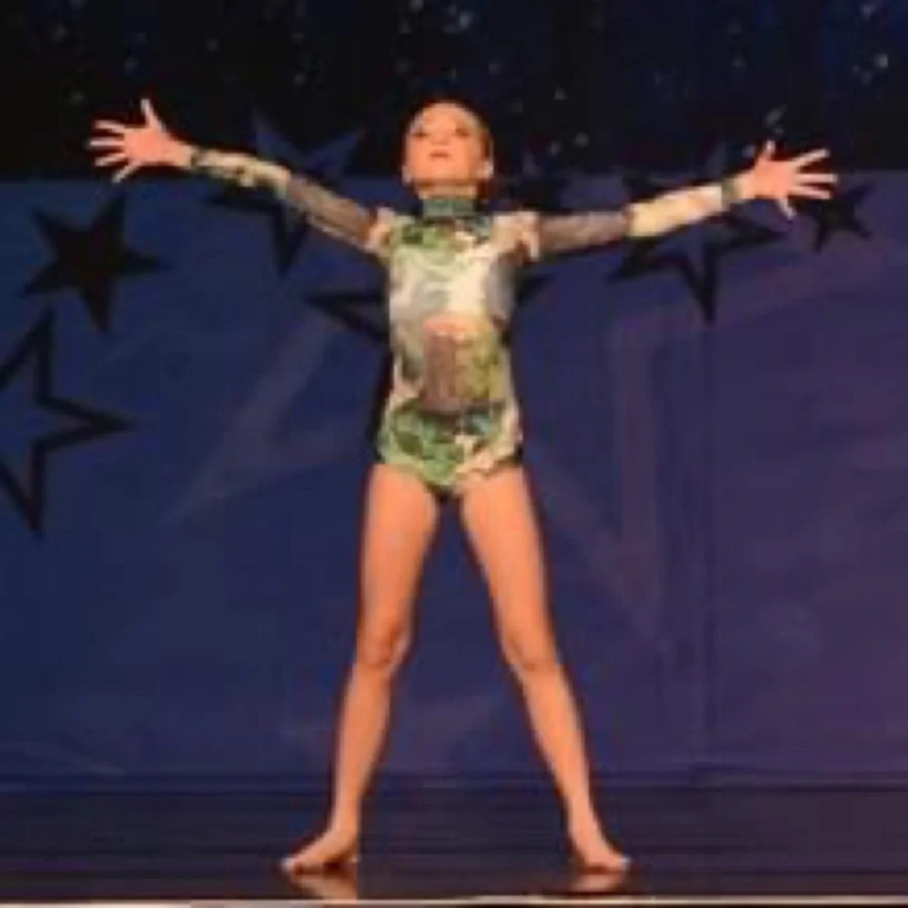 Gorgeous Competition Stoned Green & White Flowered Leo Youth Size 12